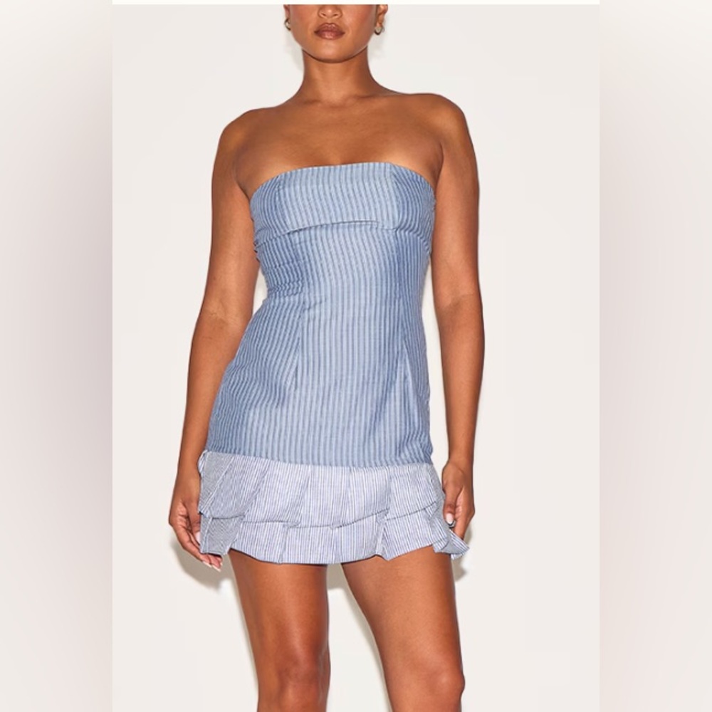 PrettyLittleThing Blue Strapless Dress